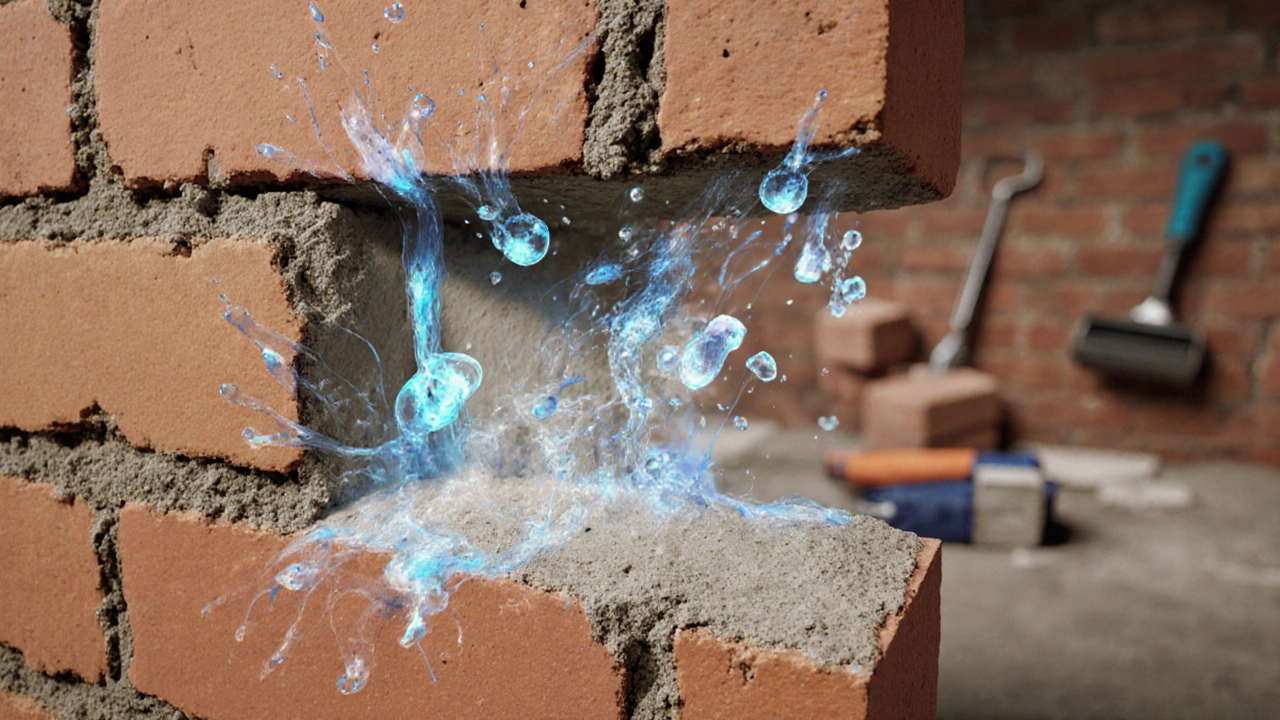 Схематическое изображение частиц цемента и песка, покрытых тонкой пленкой мыла, улучшающей подвижность раствора.