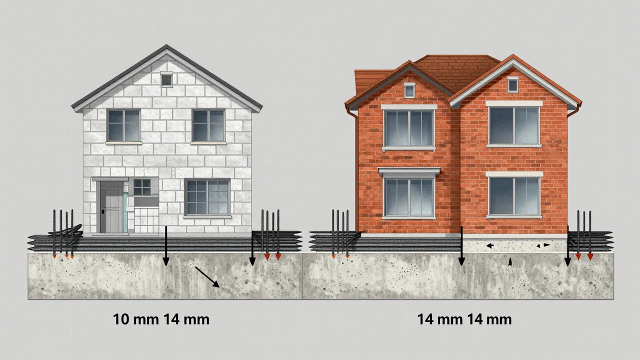 Сравнение схем армирования фундамента: 10 мм и 14 мм арматура для разных типов домов.