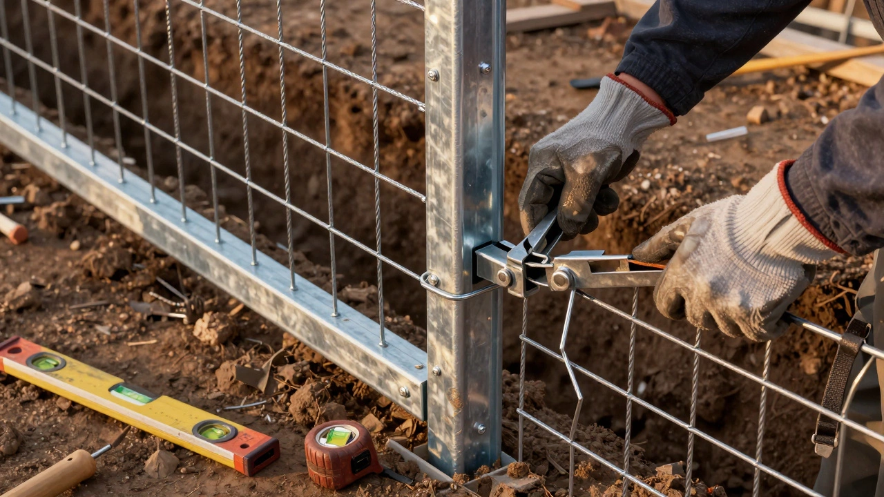 Монтаж металлической сетки с оцинкованными стойками
