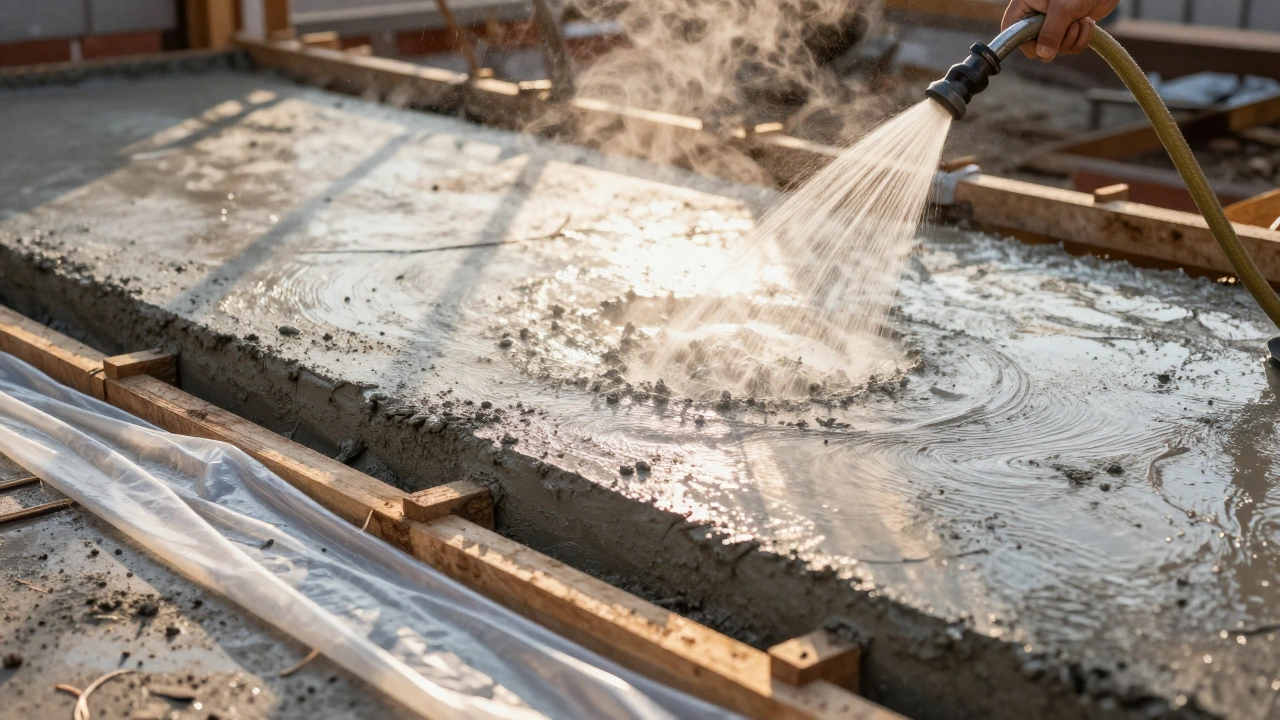 Полив свежего бетона для правильного затвердевания конструкции