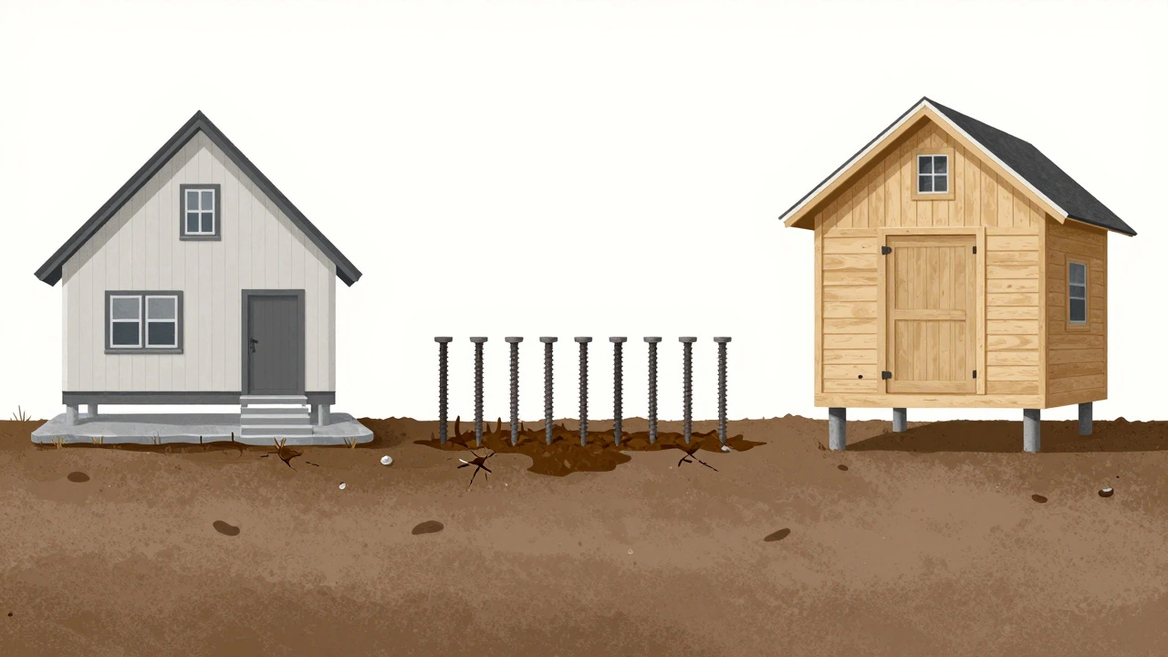 Сравнение трех типов фундаментов: плита, сваи и столбы на разных типах грунта.