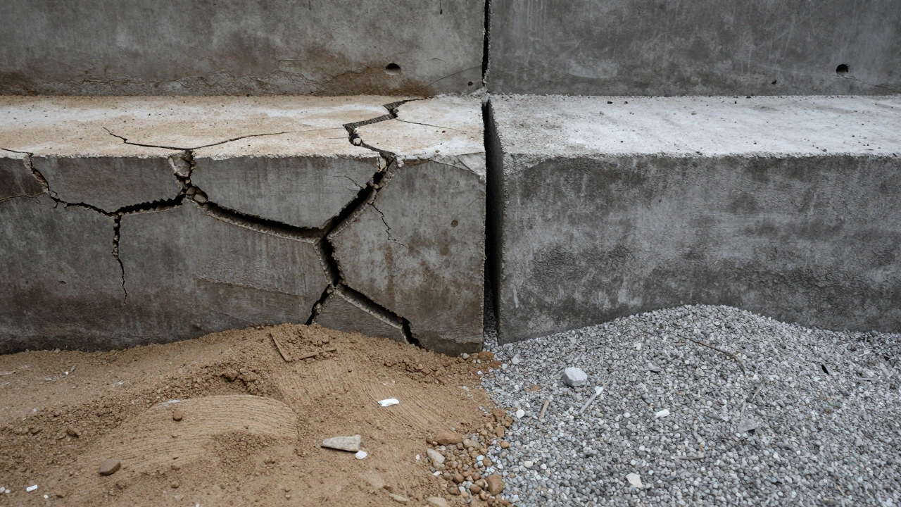 Сравнение треснувшего и прочного бетона: причины ошибок и правильный результат.