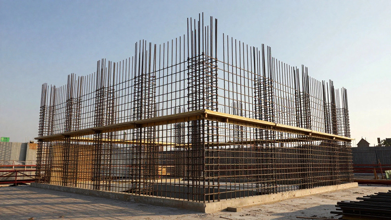 Готовый стальной каркас ленточного фундамента 10 на 10 метров с перемычкой